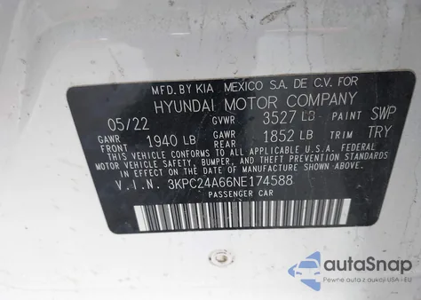 2022 Hyundai Accent Se z USA, uszkodzony, nr VIN 3KPC24A66NE174588